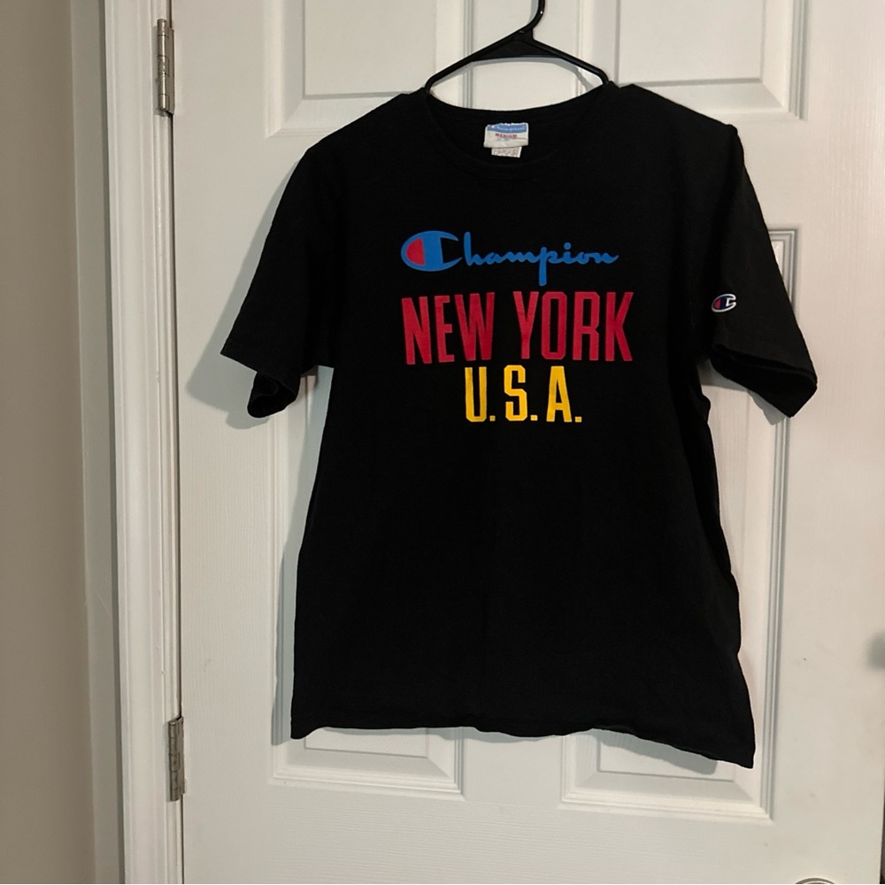 Vintage Champion Kids Black Tee with New York U.S.A. Print